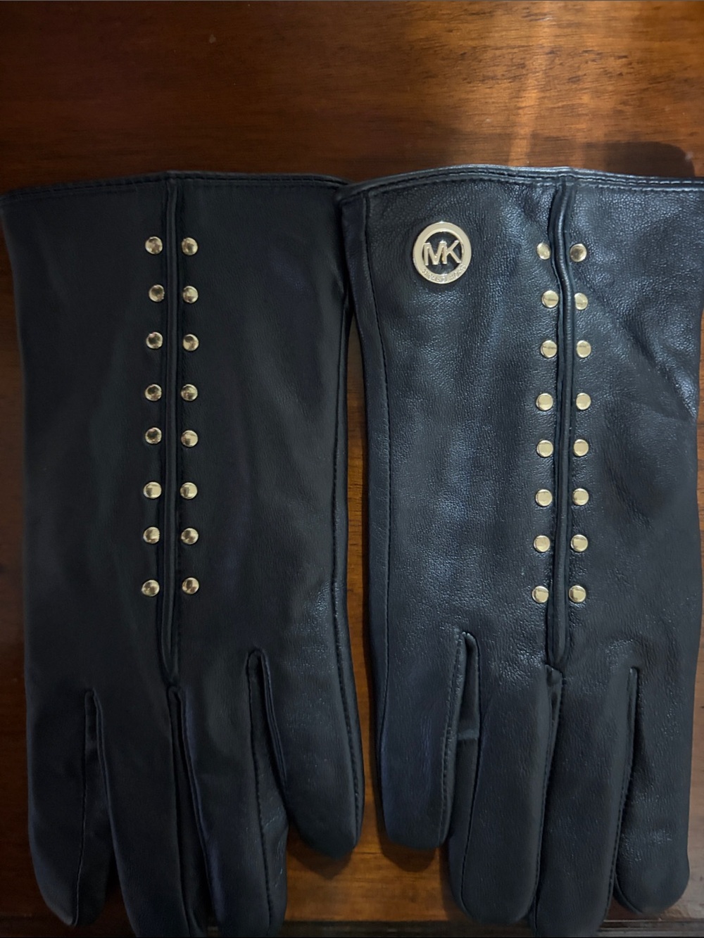 Michael Kors Black Leather Gloves with Gold MK Emblem